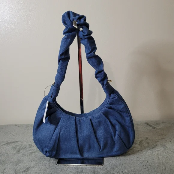 Fashion Nova Hard To Handle Handbag Crossbody Ruched Purse - Medium Wash Denim - Picture 5 of 12